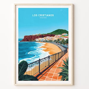 Los Cristianos Reise-Wand-Kunst, Teneriffa Reise-Druck, Los Cristianos Teneriffa Reise-Plakat, minimalistisches Reise-Plakat