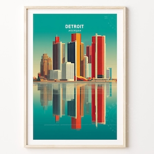Detroit garchigan Reise Poster, Detroit Wand Kunst Druck, garigan Reise Poster, minimalistisches Reise Poster, Wohnkultur