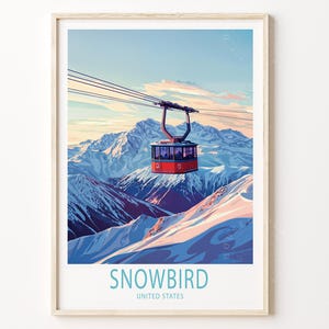 Art mural voyage Snowbird États-Unis, affiche de ski dans l'Utah, impression station de ski Snowbird, cadeaux personnalisés, décoration d'intérieur