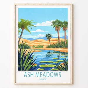 Póster de viaje de Ash Meadows, Nevada, impresión de viaje de Ash Meadows, impresión de arte mural de Nevada, regalos de inauguración de casa, regalos de cumpleaños