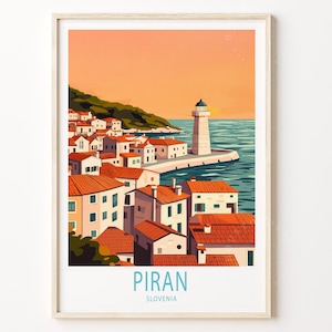 Póster de viaje de Piran, Eslovenia, Impresión de viaje de Eslovenia, Impresión de arte mural de Piran, Regalos de viaje personalizados, Regalos de boda