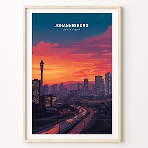 Johannesburg Reise Poster, Südafrika Johannesburg Reise Wandkunst, Südafrika Reisedruck, minimalistisches Stadtbild
