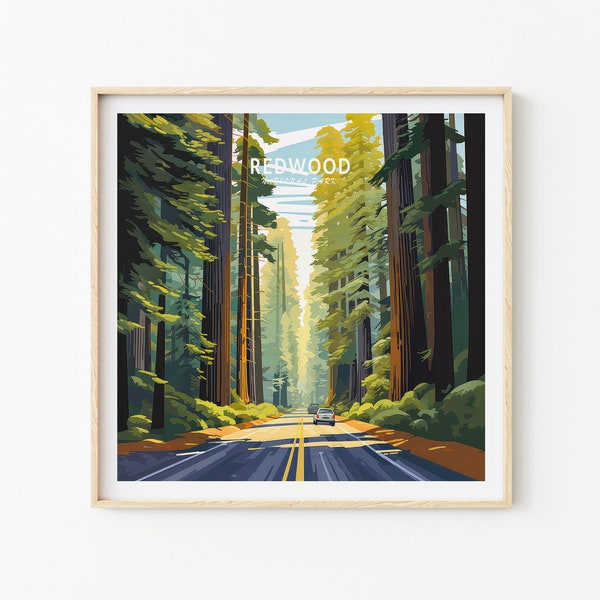 Redwood Poster, Redwood California Travel Poster, National Park Square Wall Decor, gepersonaliseerde geschenken, verjaardagscadeau