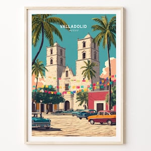 Valladolid reseaffisch, Mexiko väggkonst, Valladolid Mexiko tryck, Heminredning, Födelsedagspresenter, Minimalistisk reseaffisch