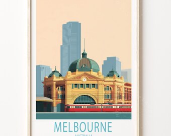 Melbourne Australia Travel Poster, Australia Wall Art, Melbourne Print, Birthday Gifts, Home Decor, Personalised Travel Poster