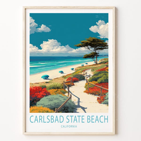 Carlsbad State Beach Travel Poster, California Wall Art, Carlsbad State Beach Print, Travel Home Decor, Birthday Gifts
