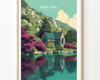 Póster de viaje de West Cork, arte mural de Irlanda, impresión de West Cork, Irlanda, decoración del hogar, regalos de cumpleaños, póster de viaje minimalista