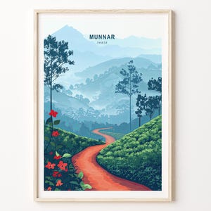 Munnar Wand Kunst Druck, Munnar Indien Reise Druck, Indien Reise Poster, Minimalistisches Reise Poster, House Warming Geschenke