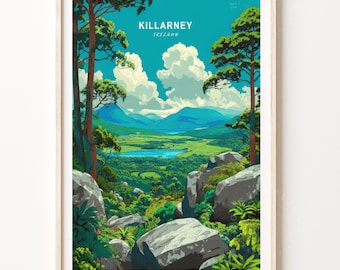 Killarney Travel Poster, Ireland Wall Art, Killarney Print, Home Decor, Birthday Gifts, Wedding Present, Minimalist Cityscape