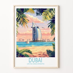 Dubai Travel Poster, Dubai United Arab Emirates City Wall Art, Dubai City Print, Personalised Gifts, Birthday Present