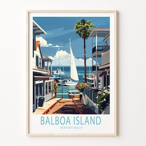 Balboa Island Travel Poster, Newport Beach Wall Art, Balboa Island Print, Coast Poster, Wedding Gifts, Birthday Present