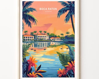 Boca Raton Travel Print, Florida Travel Wall Art, Boca Raton Florida Travel Poster, Minimalist Cityscape, Wedding Gifts