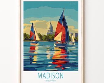 Madison Wisconsin Travel Poster, Wisconsin Wall Art Print
