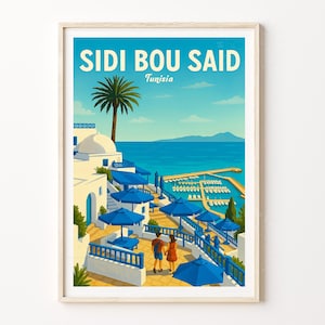 Sidi Bou Said Tunisia Travel Print, Tunisia Travel Poster, Sidi Bou Said Tunisia Wall Art Print, Home Decor Birthday Gifts