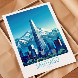 Santiago Chile Reiseplakat, Chile-Wandkunst, Santiago Südamerika-Druck, Innendekor, personalisiertes Reiseplakat, Geburtstagsgeschenke