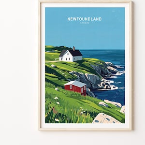 Art mural de voyage sur l'île de Terre-Neuve, impression de Terre-Neuve Canada, affiche de voyage au Canada, cadeaux personnalisés, affiche minimaliste