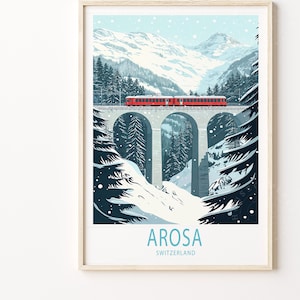 Impression de voyage Arosa, affiche de voyage du viaduc d'Arosa Landwasser, impression d'art mural Suisse, cadeaux déco, cadeaux de voyage
