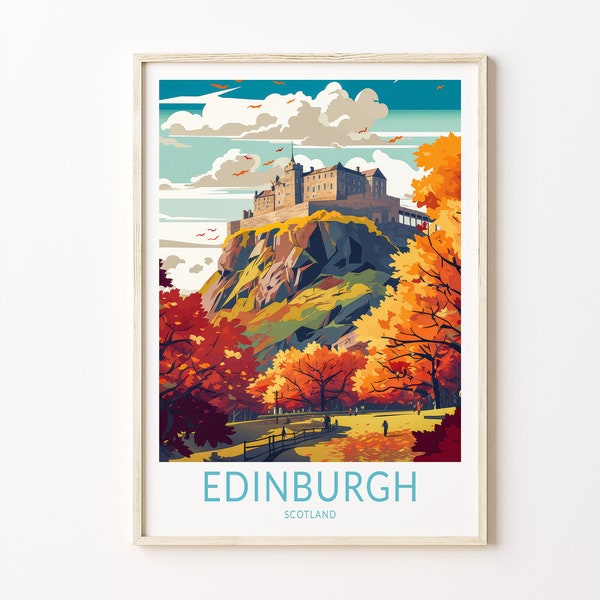 Edinburg Scotland Travel Print, Edinburgh Poster Print, Edinburgh Castle Wall Art, Scotland Edinburgh Wall Decor
