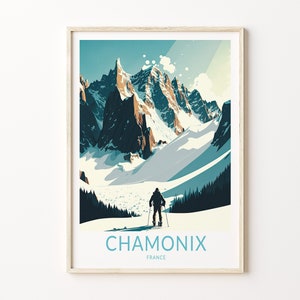 Chamonix Ski Travel Print, Chamonix Frankreich Reise Poster, Wohnkultur Wandkunst, Frankreich Winter Ski Travel Print, Reisegeschenke