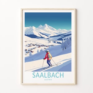 Impressão de viagem de Saalbach, pôster de viagem de Saalbach Áustria, pôster de viagem de arte de parede de Saalbach Áustria, impressão de viagem de Áustria, decoração de casa de viajante