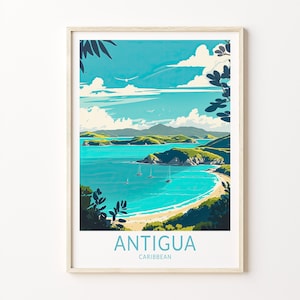Antigua Caribbean Travel Poster Wall Art, Caribbean Poster, Antigua Caribbean Wall Art, Antigua and Barbuda Travel Print, Caribbean Travel