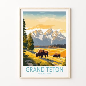 Plakat podróżniczy Grand Teton, plakat Grand Teton, pocztówka z parków narodowych, niestandardowy wydruk podróżniczy, spersonalizowany plakat podróżniczy, prezenty urodzinowe