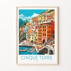 Stampa di viaggio della città delle Cinque Terre, stampa di poster di viaggio delle Cinque Terre in Italia, arte murale della città italiana, decorazione murale di viaggio delle Cinque Terre