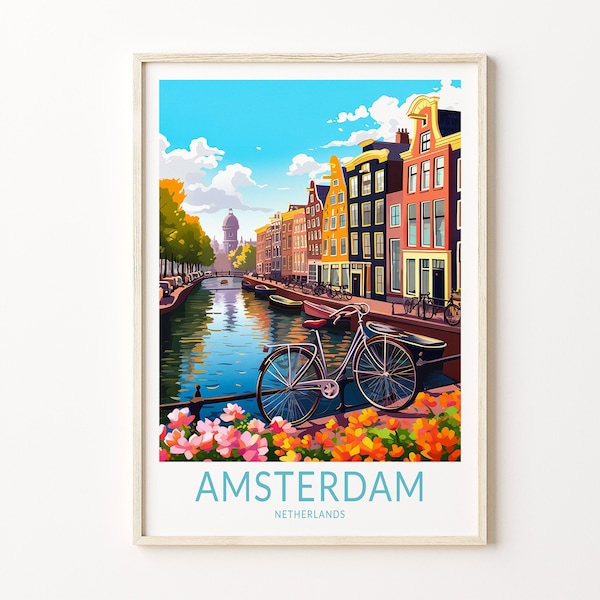 Amsterdam City Travel Print, Amsterdam Netherlands Travel Poster Print, Amsterdam City Wall Art, Amsterdam Travel Wall Decor