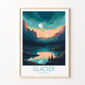 Glacier Montana Travel Print Wall Art, Glacier National Park Travel Poster, National Parks Traveler Gift, Montana Travel Poster, Glacier Art