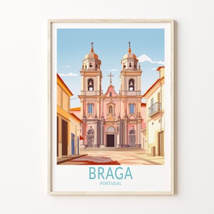 Arte de parede do cartaz de viagem de braga portugal, poster de viagem de braga portugal, arte de parede de portugal, impressão de viagem personalizada do cartão postal de braga portugal, presente de viagem