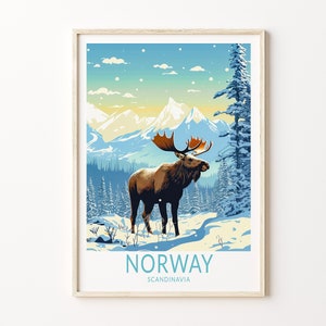 Póster de viaje de Noruega, póster escandinavo de Noruega, decoración de pared de viaje de Noruega, póster de viaje personalizado, regalos de cumpleaños