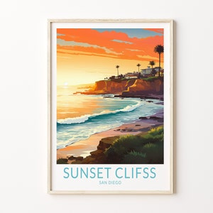 Sunset Cliffs San Diego Travel Wall Art, Sunset Cliffs California Travel Poster, San Diego Wall Art, California Traveler Home Decor