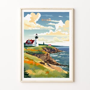 Maine Travel Print, Maine State Coastal Travel Poster, Maine Travel Wall Art, Maine Coastal Artwork, Maine State Travel Poster