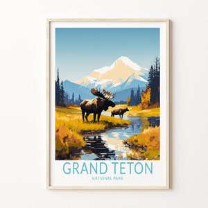 Póster de viaje de Grand Teton, póster de Grand Teton, postal de parques nacionales, impresión de viaje personalizada, póster de viaje personalizado, regalos de cumpleaños
