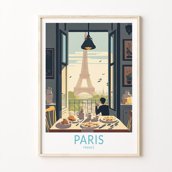 Paris Travel Print Wall Art, Eiffel Tower Paris France Travel Poster, French Food Travel Poster, Food and Travel Wall Art