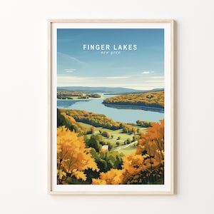 Finger Lakes New York Travel Poster, Finger Lakes Lake Ontario, Travel Wall Art, Personalized Travel Gifts, Custom Traveler Poster