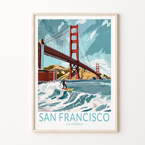 San Francisco California Travel Poster, California Wall Art Decor, Golden Gate Bridge Poster, Coastal Print, Birthday Gifts