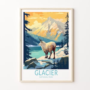Affiche de voyage du parc national des Glaciers, affiche du Glacier du Montana, carte postale des parcs nationaux, impression de voyage personnalisée, affiche des parcs nationaux