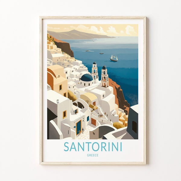 Santorini Greece Travel Print, Santorini Travel Art Wall Decor, Home Decor Wall Art City Travel Poster Gifts