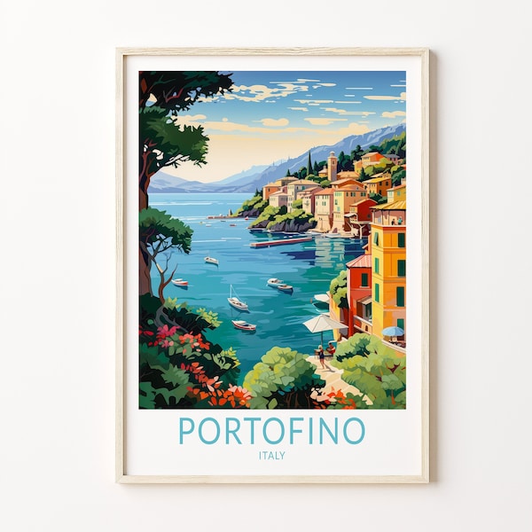 Portofino Italy Travel Print, Portofino Travel Poster Print, Portofino Amalfi City Wall Art, Italy Travel Coast Wall Decor