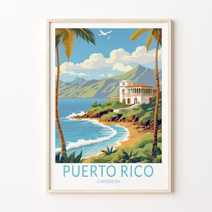 Puerto Rico Travel Poster Wall Art, Puerto Rico Coastal Poster, Puerto Rico Caribbean Island Wall Art, Caribbean Coastal Print