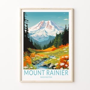 Affiche de voyage du mont Rainier, impression du parc national du mont Rainier, impression de voyage personnalisée du mont Rainier, affiche personnalisée, cadeaux d'anniversaire