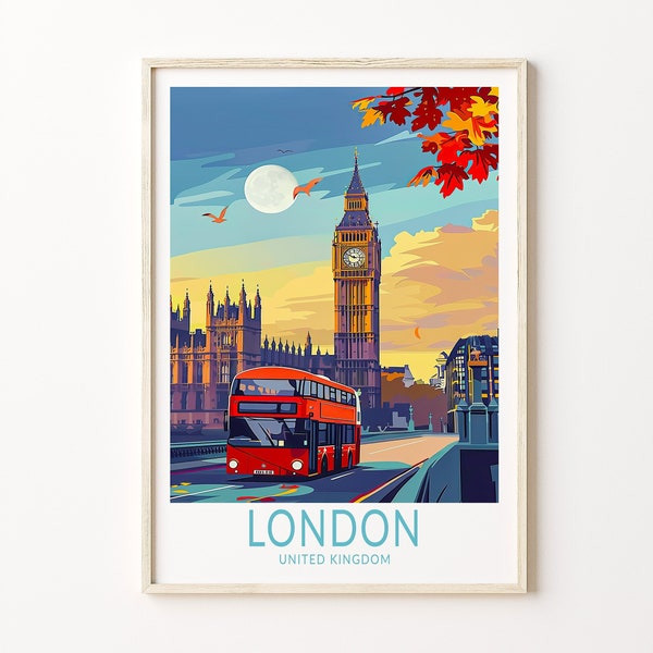 London Travel Poster, London England Travel Wall Art, Big Ben Poster, United Kingdom London Print, Personalised Present