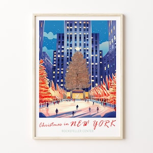 Christmas in New York Rockefeller Plaza Poster, New York City Travel Poster,  Rockefeller Plaza, Christmas Wall Art, Home Decor Gifts