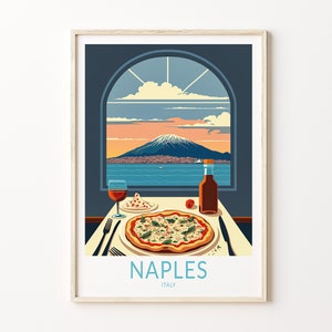 Naples City Travel Poster, Naples Pizza Italy Travel Poster Print, Italy Naples City Wall Art, Italian Pizza Travel Poster