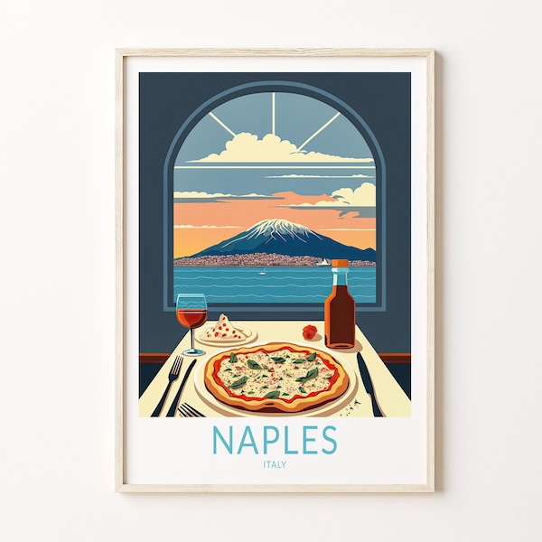 Naples City Travel Poster, Naples Pizza Italy Travel Poster Print, Italy Naples City Wall Art, Italian Pizza Travel Poster