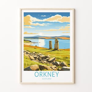 Orkney Travel Poster, Orkney Scotland Poster Print, Isle of Lewis island Orkney  Wall Art, English Channel Coast Wall Decor
