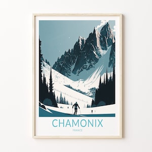 Chamonix Travel Print, Frankreich Chamonix Winter Poster Print, Chamonix Retro Wandkunst, Chamonix Ski, Winter Ski Travel Poster