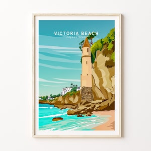 Poster de viagens da praia de Laguna Victoria, Califórnia, pôster de praia de Laguna Victoria, impressão de viagem personalizada de cartão postal da Califórnia, presentes de aniversário