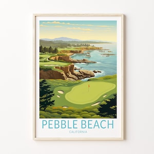 Pebble Beach California Travel Print, Pebble Beach Monterey Poster Print, Pebble Beach Golfing Wall Art, California Coastal Wall Art